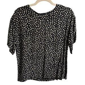 VTG TAPESTRY DESIGNS Seashell Print Boxy Blouse in Black  SZ 8